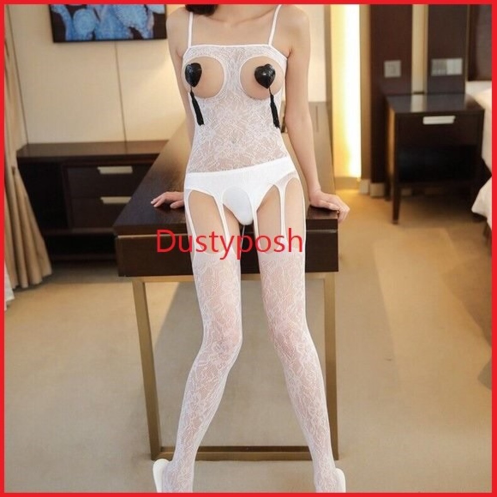 Sexy Floral Fishnet Bodystocking Open Bust Chest Lingerie Underwear